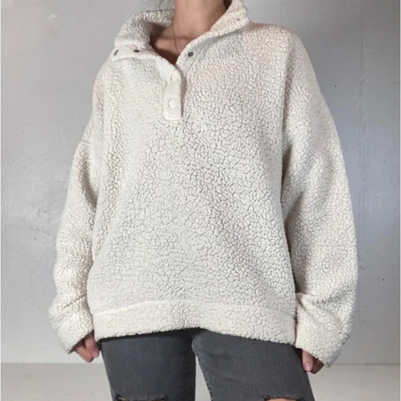 aerie Sweaters - Aerie Womens Cloud Sherpa Sweater Size XL Button Neck Pullover Warm Cozy Lounge